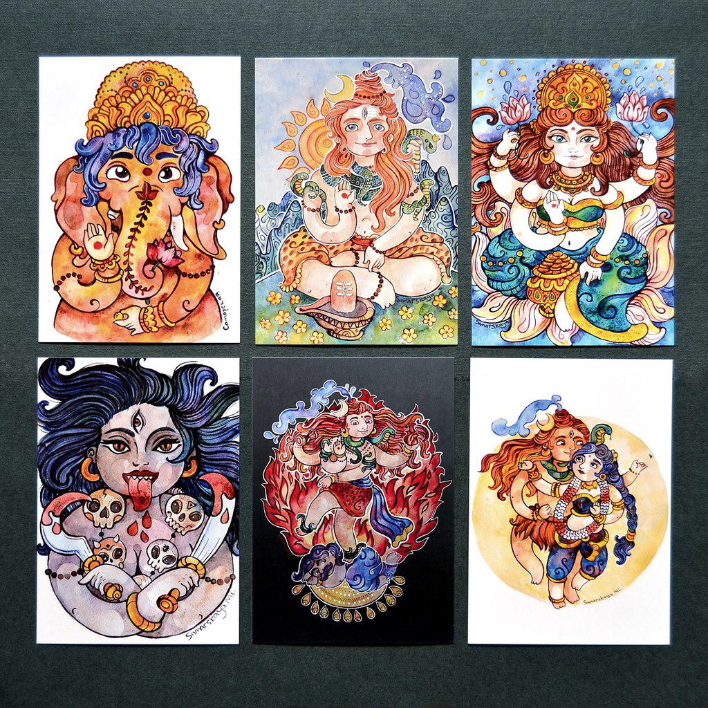 Открытка Образы Богов арийских в индийской традиции (комплект из 12 открыток) (10,5 x 14,5 см), 10,5 x 14,5 см