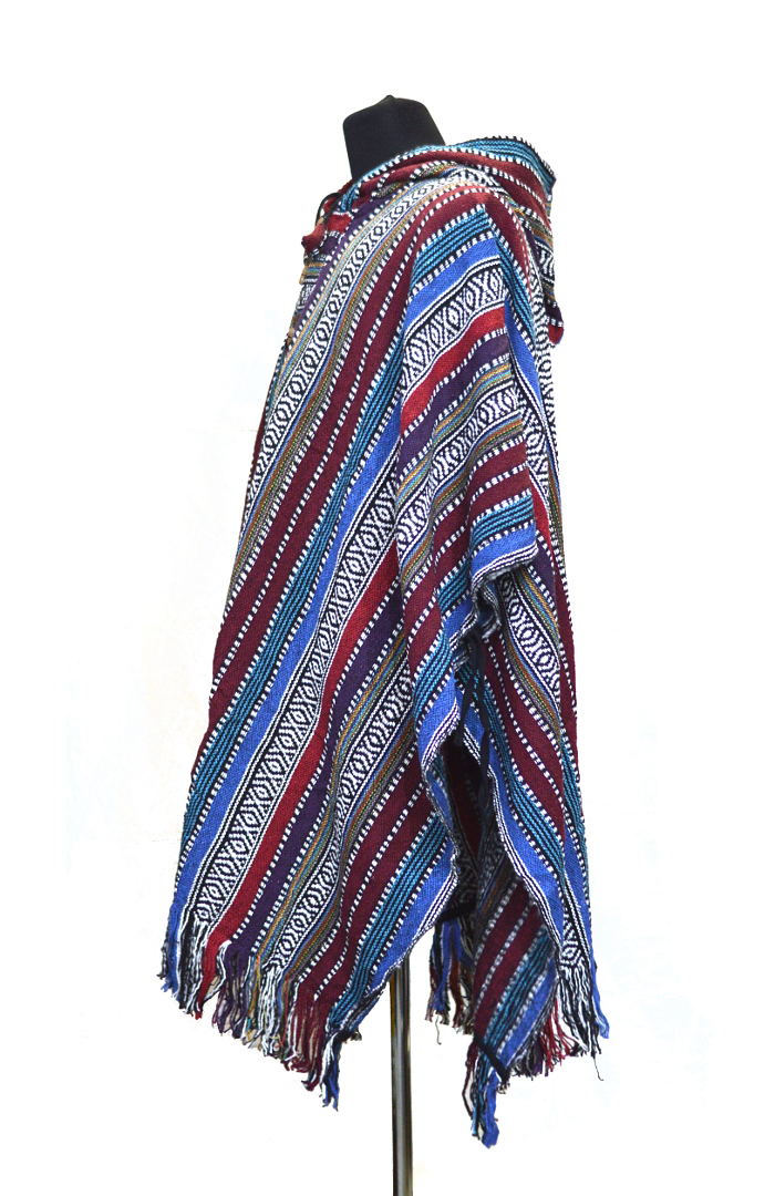 Пончо (98 x 118 см) (Красное с фиолетовыми полосками)