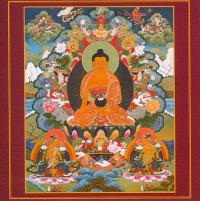 Открытка Будда, Майтрейя и Манжушри (20 х 20 см). 