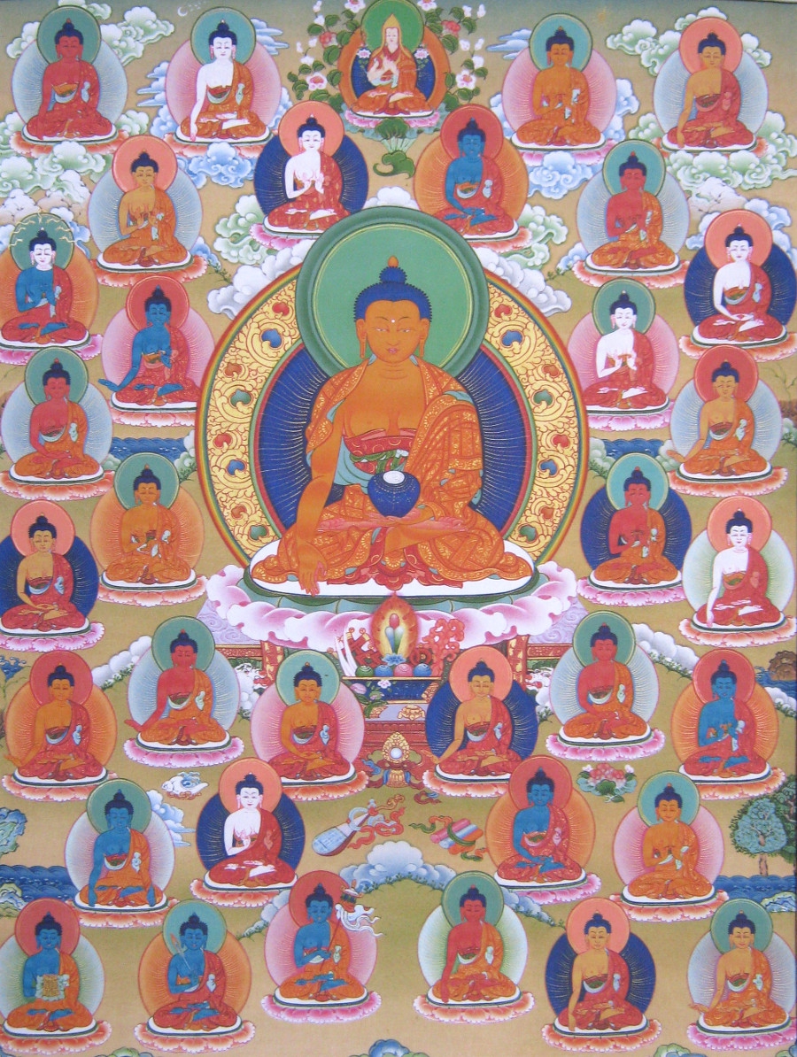 Тханка 35 Будд Покаяния (печатная, 57 х 82 см)