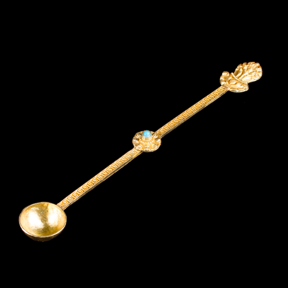 Алтарная ложка "Мен (Амрита)", 23,5 см, круглая, золотистая с синим камушком