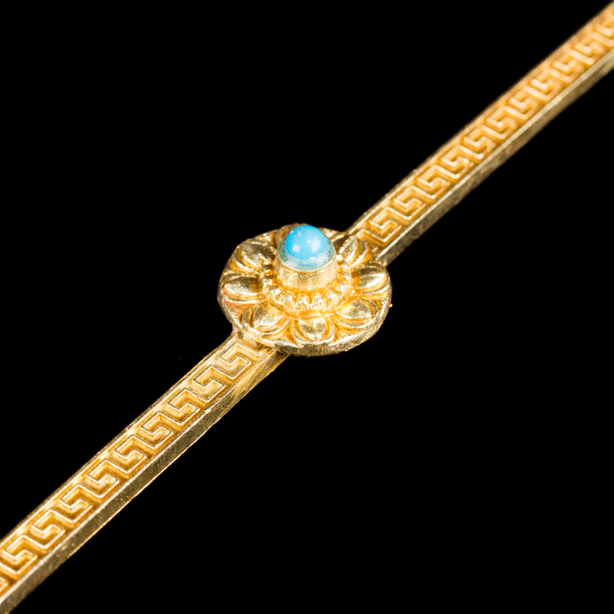 Алтарная ложка "Мен (Амрита)", 23,5 см, круглая, золотистая с синим камушком