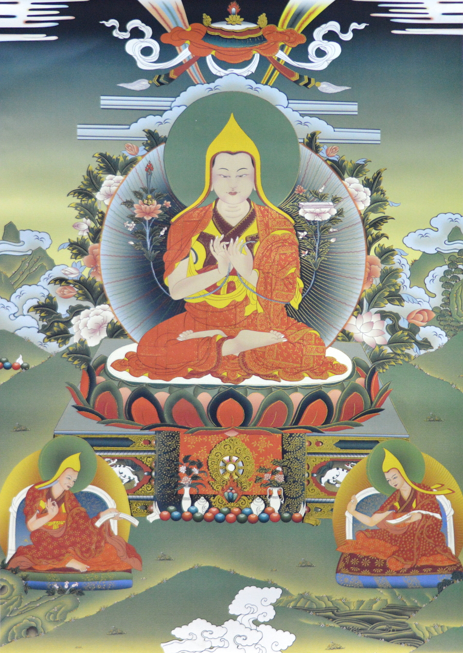 Тханка Лама Цонкапа с учениками (печатная, 51 х 83 см)