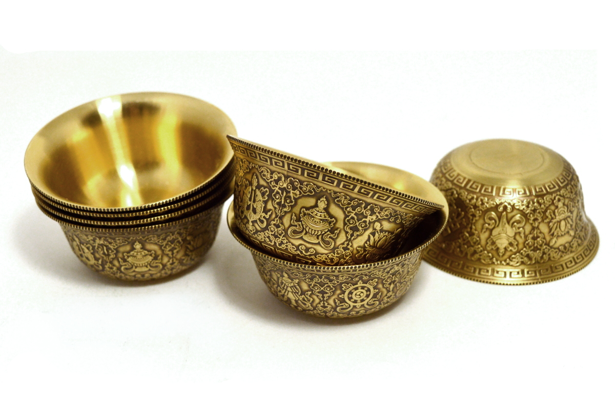 Чаши для подношений (набор из 7 шт.), 7 см, золотистые, металл, Китай