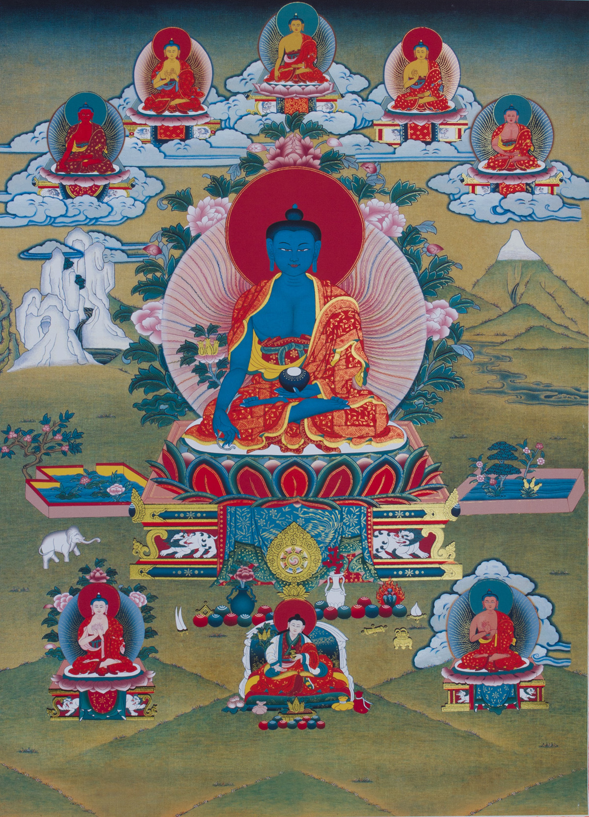 Тханка Будда Медицины (печатная, 51 х 83 см), ~ 51 х 83 см, изображение: ~ 32 х 44,5 см