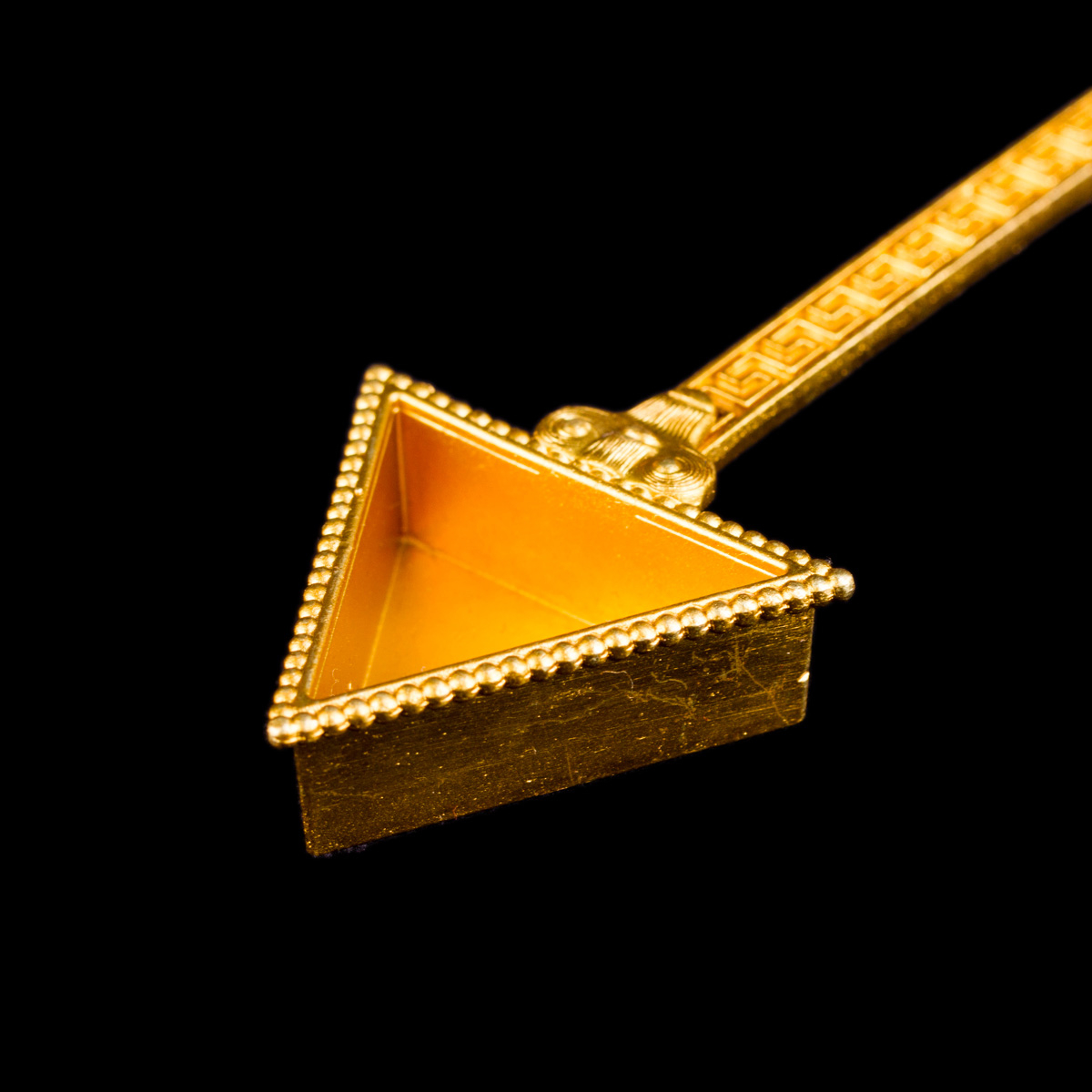 Алтарная ложка "Мен (Амрита)", 23,5 см, треугольная, золотистая с синим камушком