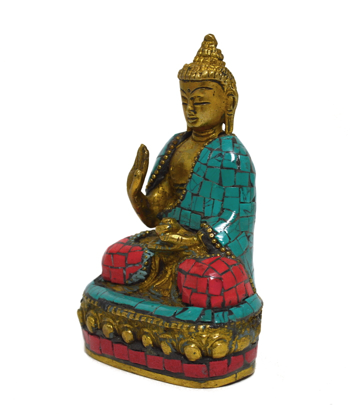 Статуэтка Будды Шакьямуни, абхая-мудра (с облицовкой камнями), 10 см
