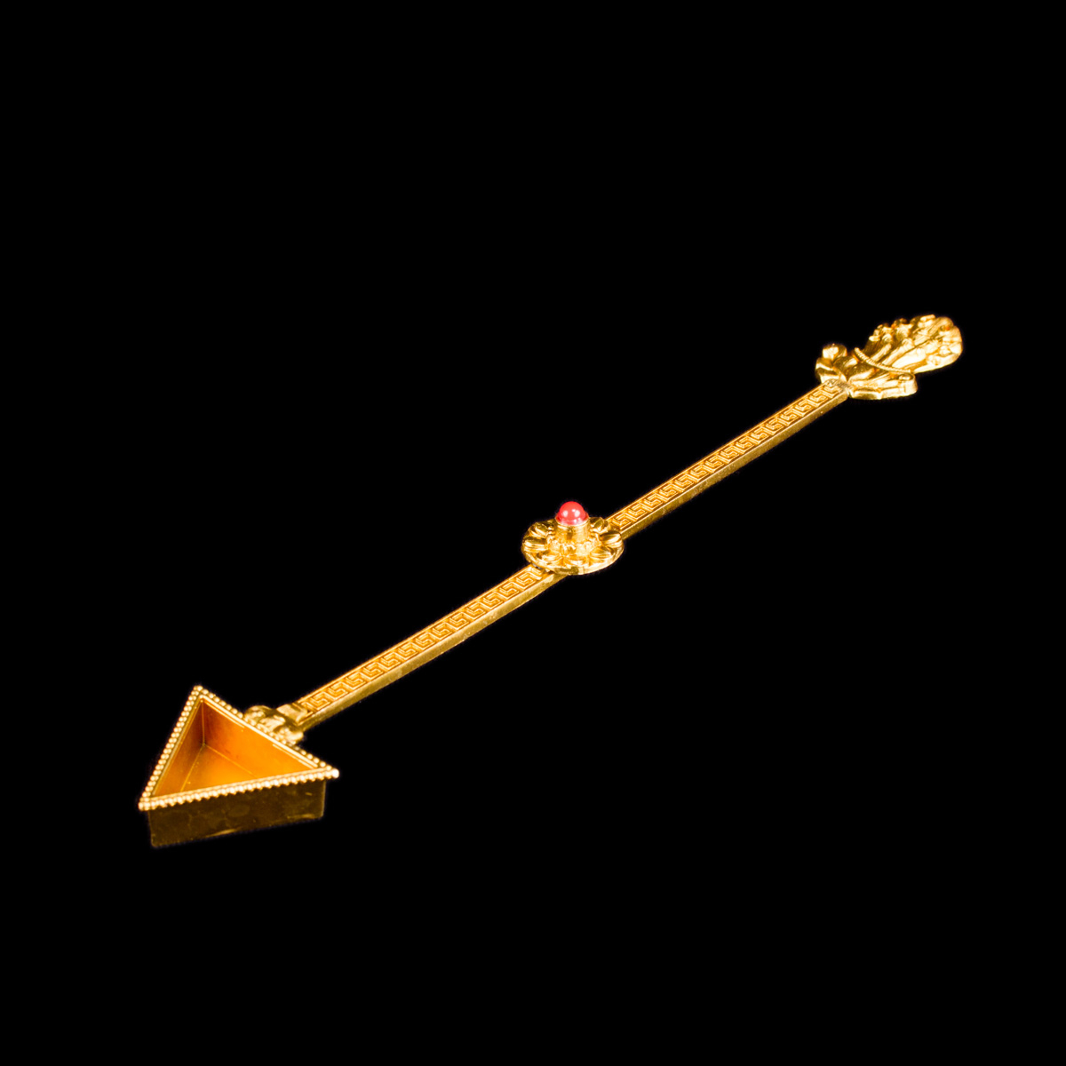 Алтарная ложка "Ракта", 23,5 см, треугольная, золотистая с красным камушком