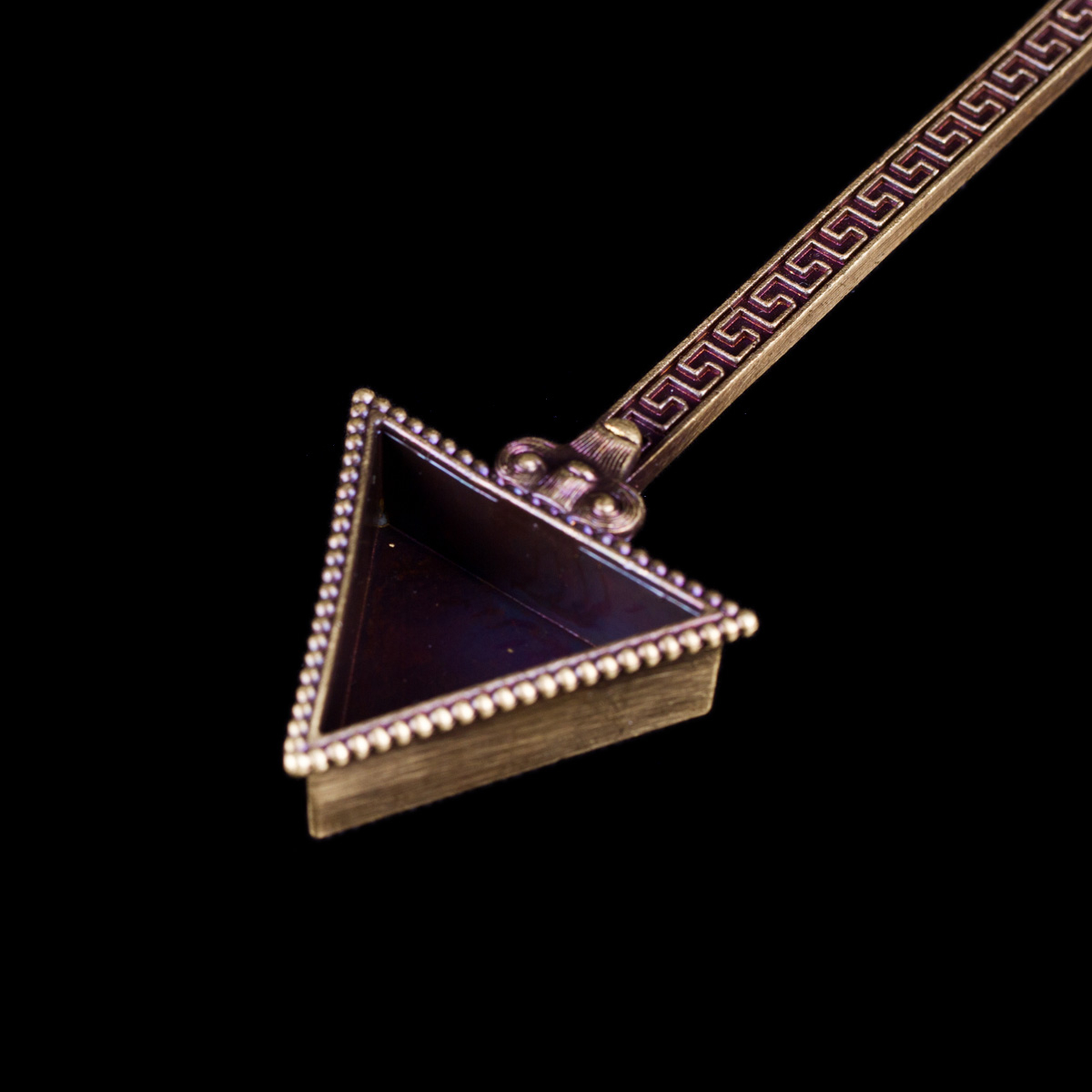 Алтарная ложка "Мен (Амрита)", 23,5 см, треугольная, черненая с синим камушком