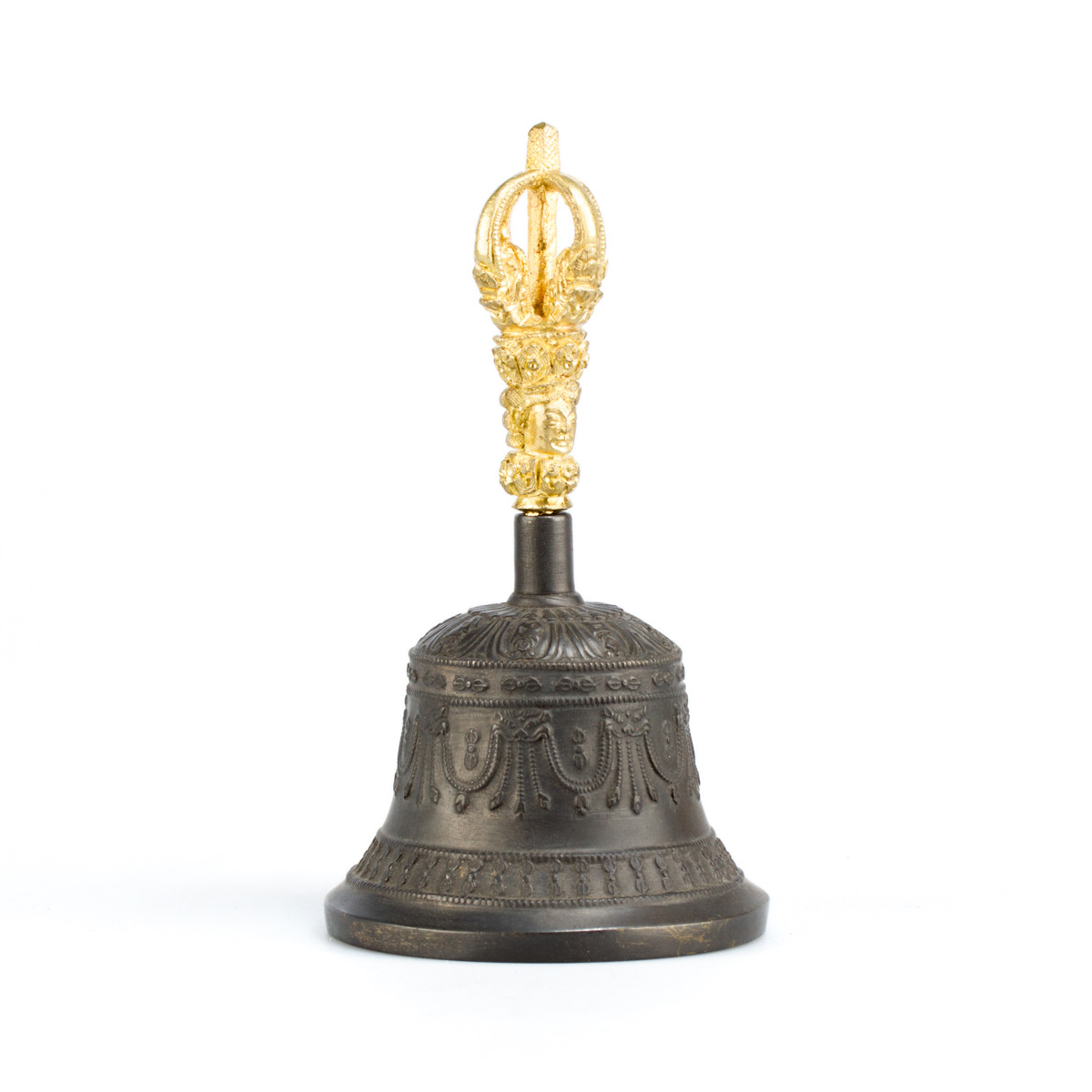 Колокольчик с ваджрой (черный), 16 см, Непал, хорошее качество, золотой, черный
