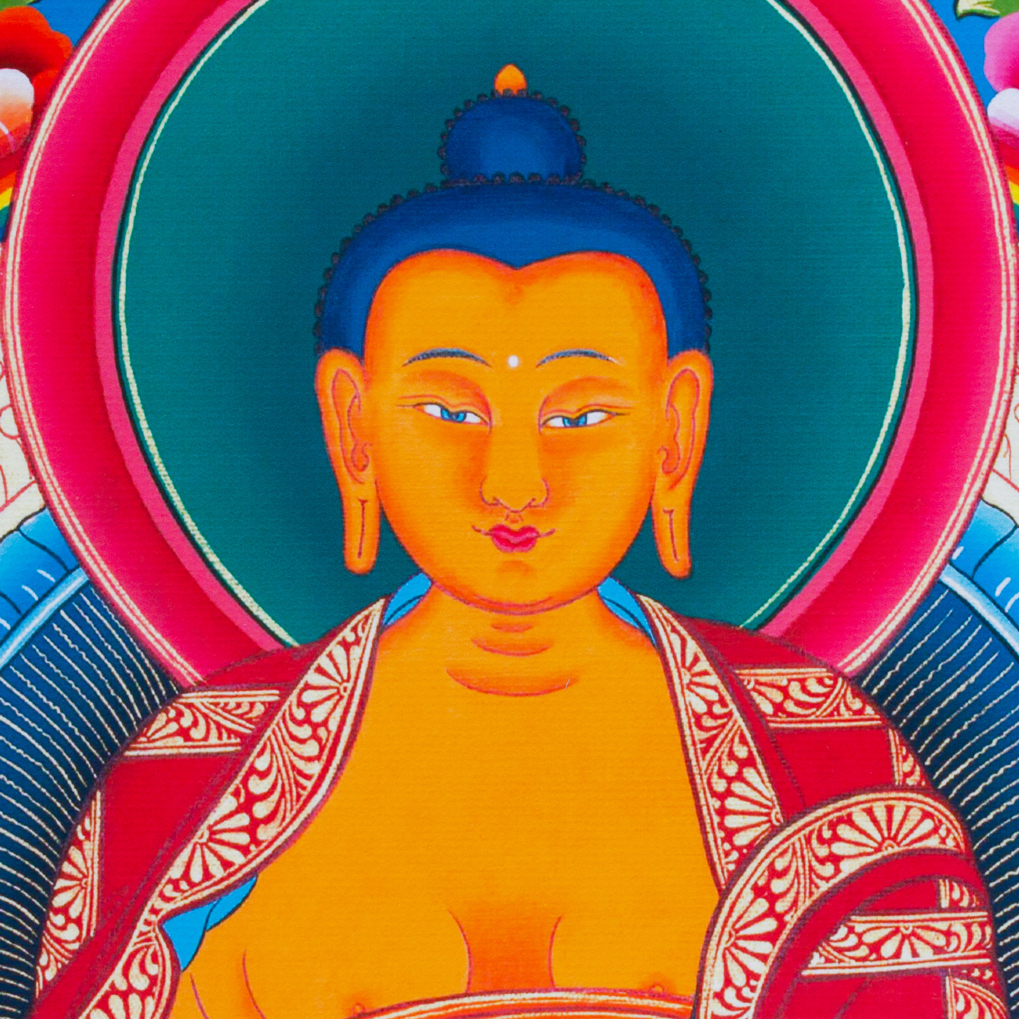 Тханка печатная на холсте Будда Шакьямуни (35,4 х 45 см), Размер изображения — 32,4 х 42 см