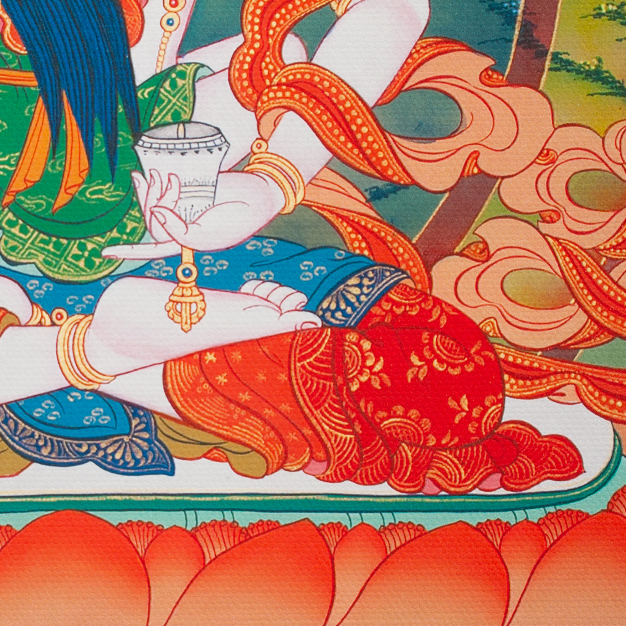 Тханка печатная на холсте Ваджрасаттва Яб-Юм (34,7 х 45 см), Размер изображения — 32,7 х 42 см