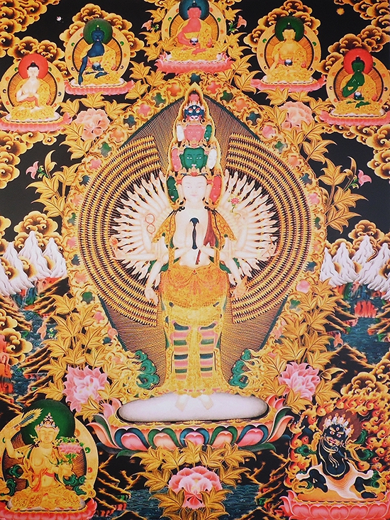 Плакат Авалокитешвара Тысячерукий (чёрно-желтый фон, 30 x 40 см)