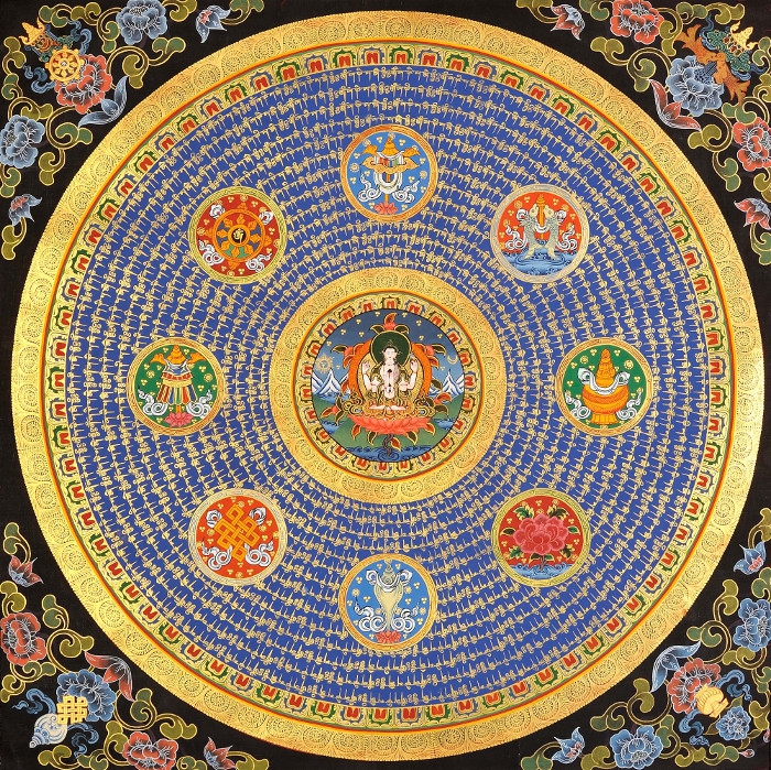 Плакат Мандала с Аштамангалой и благоприятными мантрами (30 x 30 см)