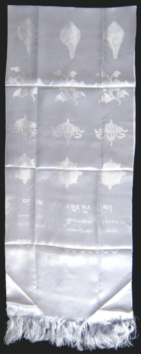 Хадак белый с Восемью Драгоценными Символами (49 x 240 см) (discounted)