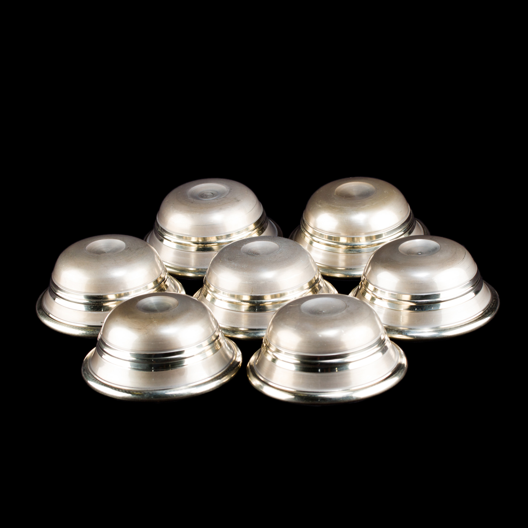Чаши для подношений (набор из 7 шт.), 9,5 см, с закругленными краями, серебристые, белая бронза, Непал, серебристый