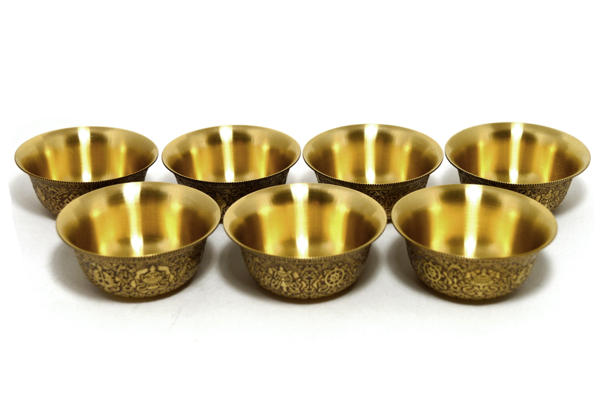 Чаши для подношений (набор из 7 шт.), 7 см, золотистые, металл, Китай