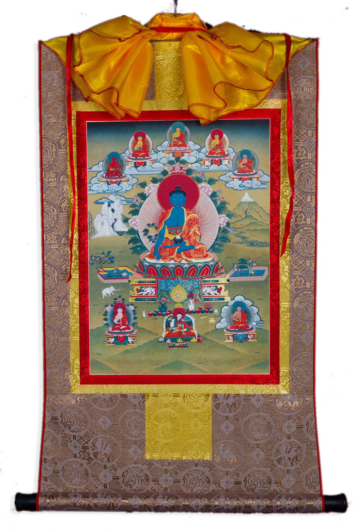 Тханка Будда Медицины (печатная, 51 х 83 см), ~ 51 х 83 см, изображение: ~ 32 х 44,5 см