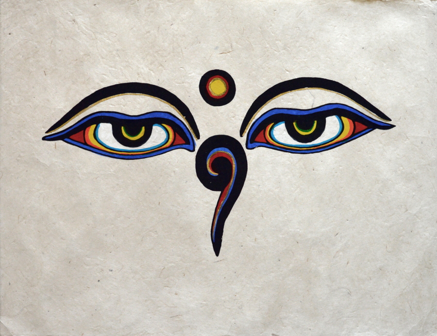 Постер на рисовой бумаге Глаза Будды (синие) 38 х 50 см