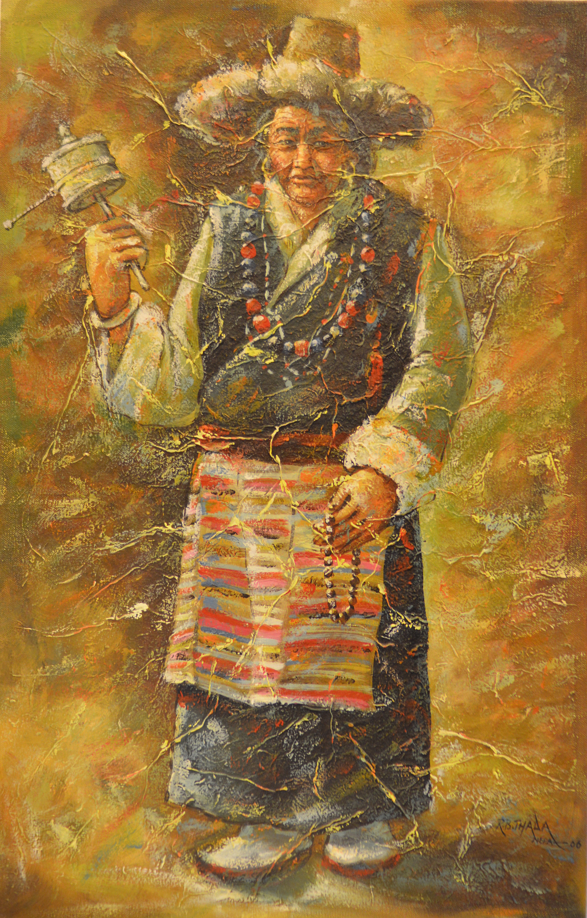 Картина "Тибетка с молитвенным барабаном" (71,5 x 46 x 2 см)
