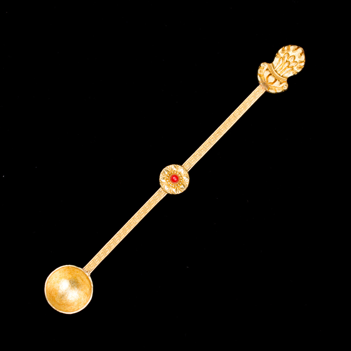 Алтарная ложка "Ракта", 23,5 см, круглая, золотистая с красным камушком