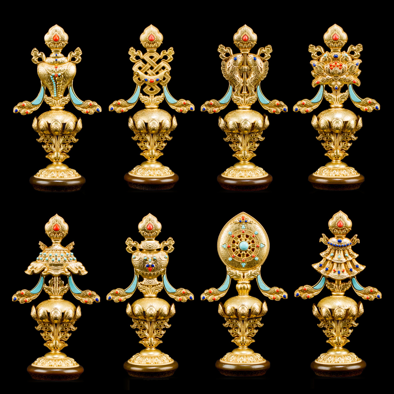 Набор статуэток "Аштамангала (Восемь Драгоценных Символов)", 16,5 см