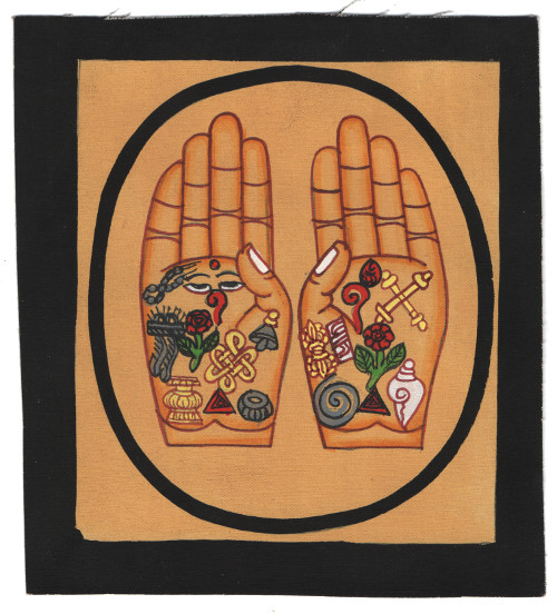 Изображение Руки Будды (черная рамка, бежевый фон, 13 х 12,5 см)