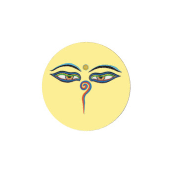 Магнит круглый с Глазами Будды (желтый, 3 см)
