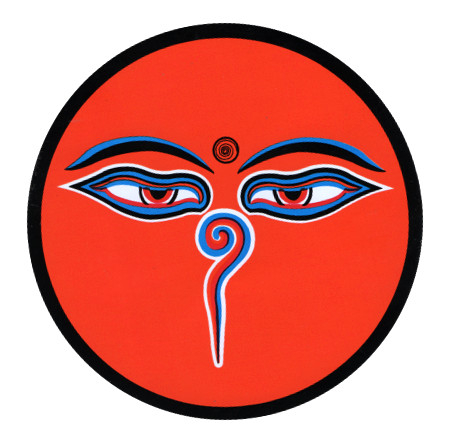 Наклейка "Глаза Будды", оранжевый фон, 11 см