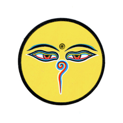 Наклейка "Глаза Будды", желтый фон, 6,2 см