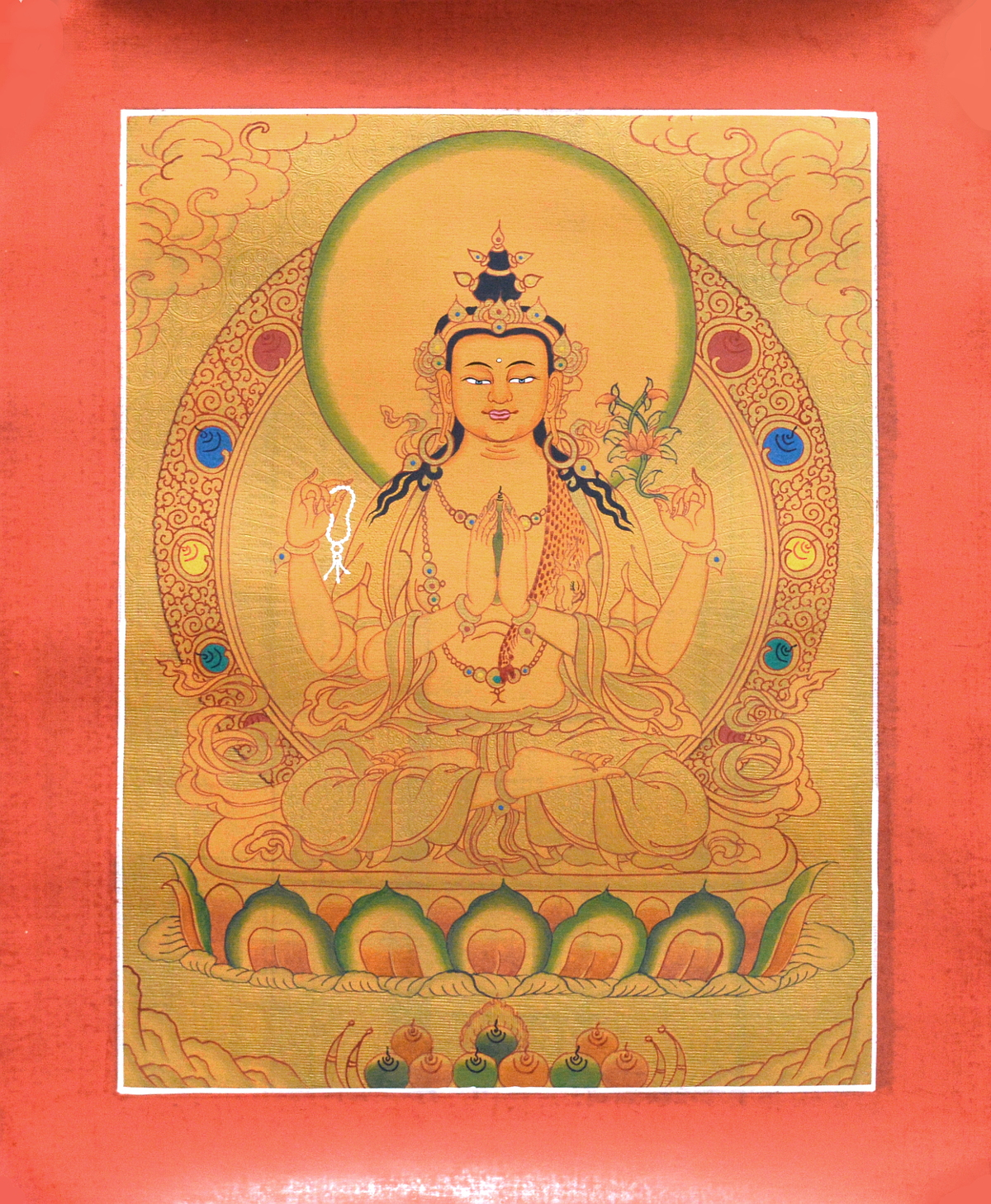 Тханка рисованная Авалокитешвара (29,5 х 36 см) (с использованием золота)