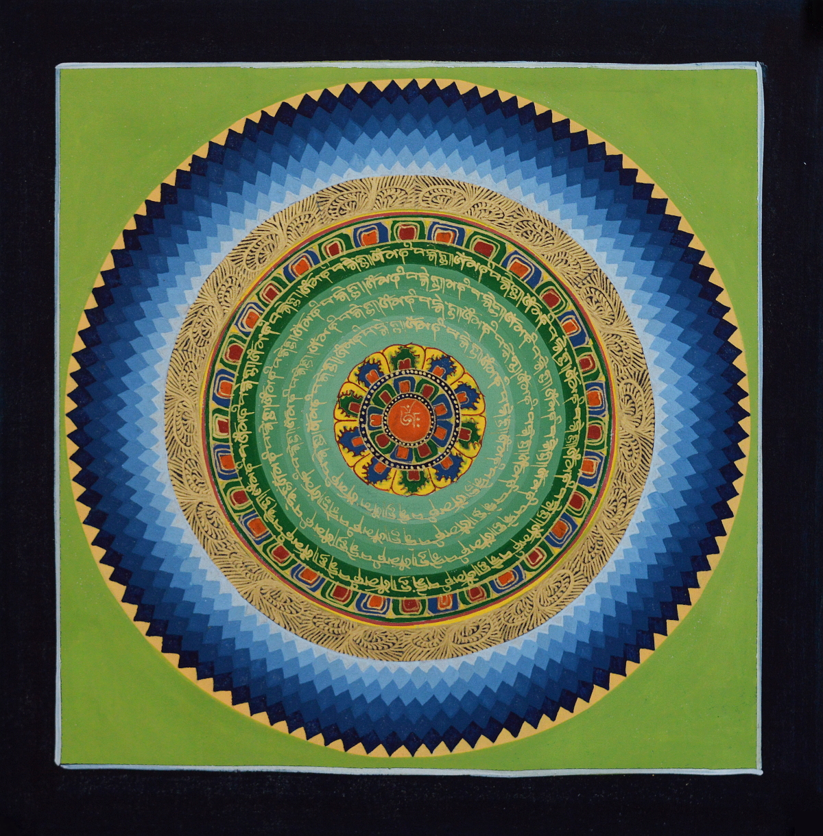 Картина Мандала с тибетским ОМ (зеленый фон, 32 х 33 см)