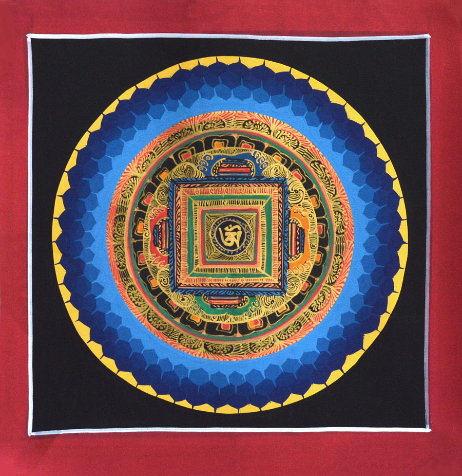 Картина Мандала с тибетским ОМ (красная рамка, черный фон, 25 х 25,7 см)