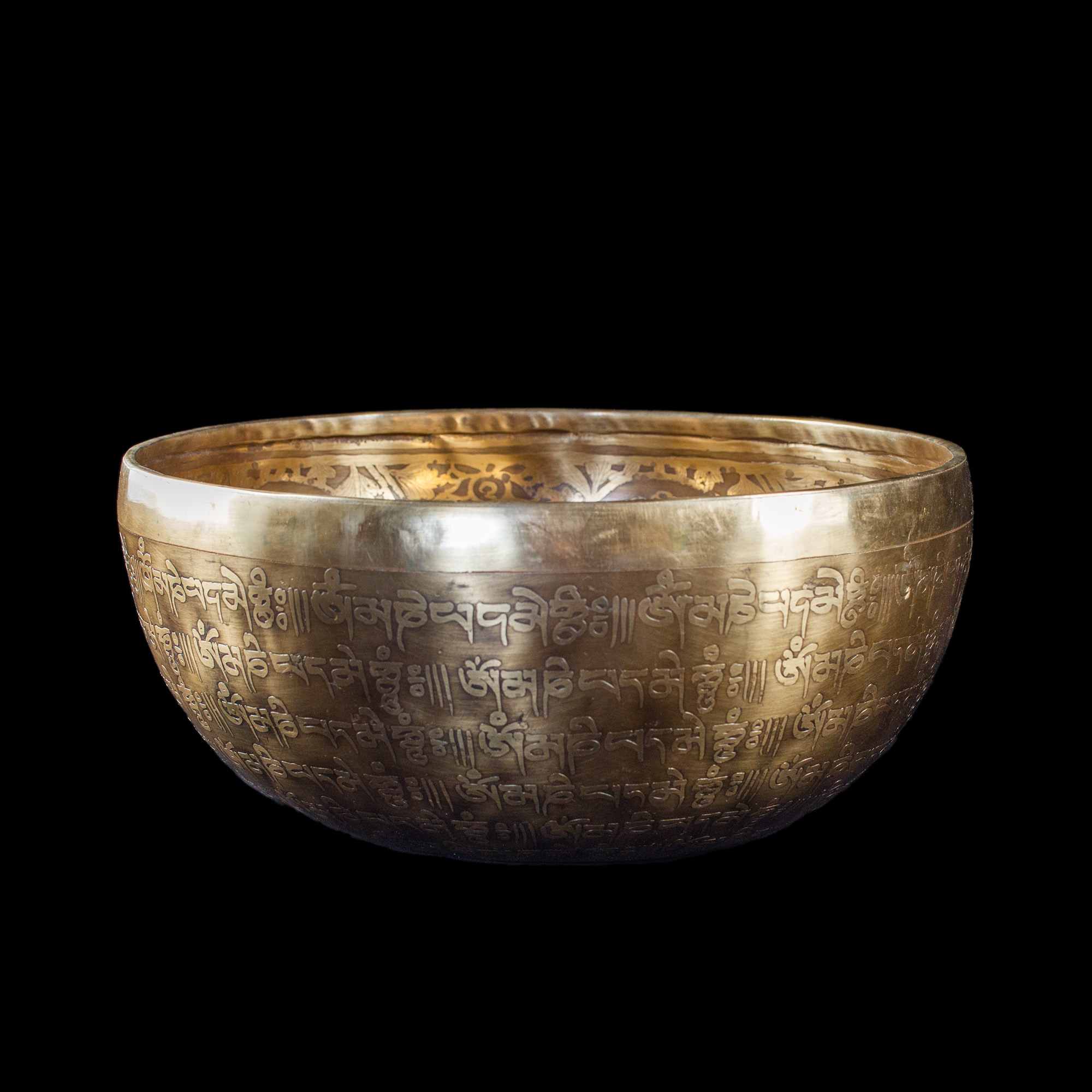 Поющая чаша №9, улучшенный сплав, с гравировкой Будда Шакьямуни (25 x 11,5 см)