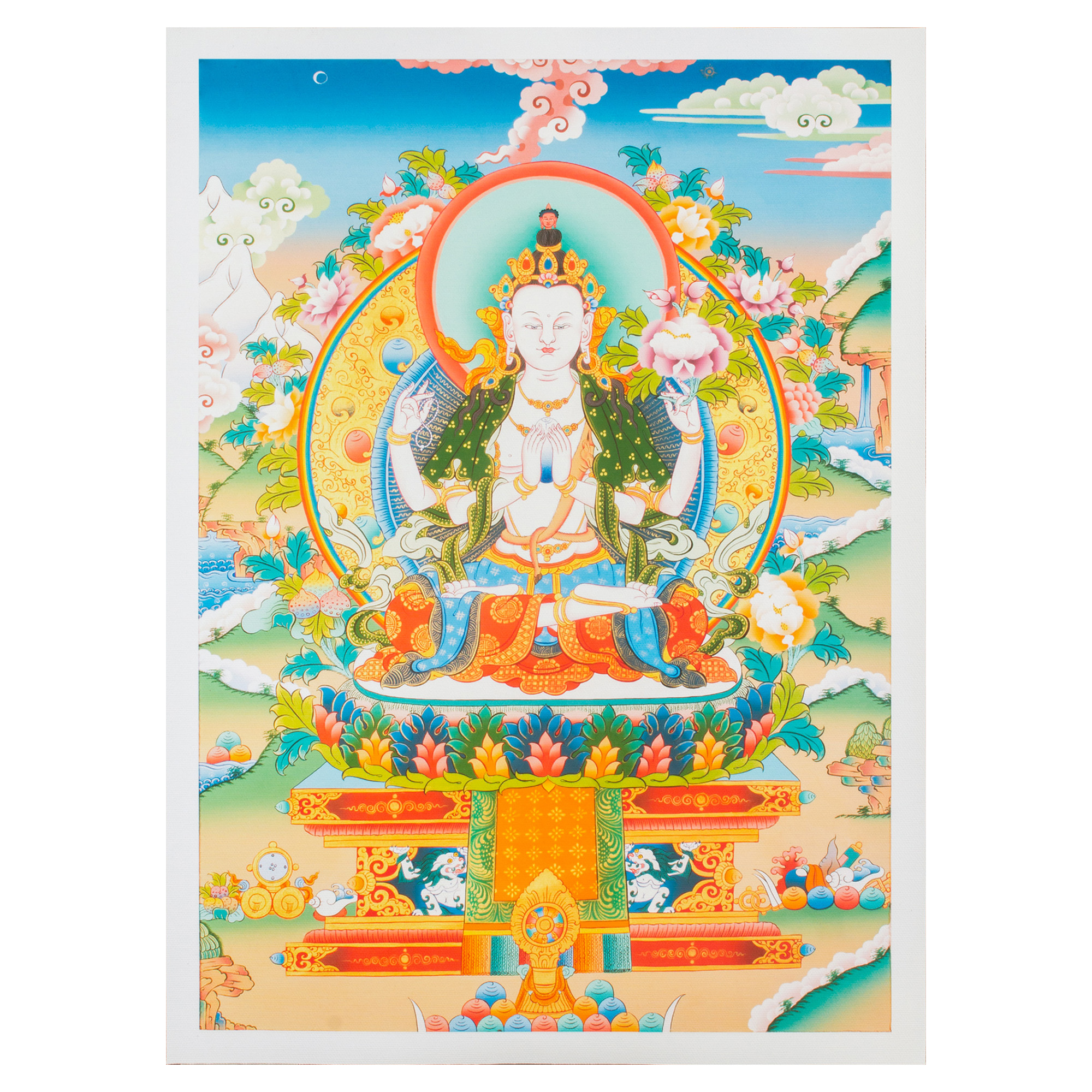 Тханка печатная на холсте Авалокитешвара (32,5 х 45 см), Размер изображения — 32,5 х 42 см