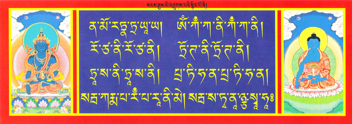 Купить Открытка Наддверная мантра Сущность Будды Акшобьи (тиб. Митругпы) (29,8 х 10,5 см) в интернет-магазине Dharma.ru