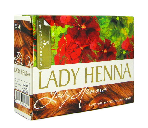 Краска для волос на основе хны Lady Henna (Светло-коричневый, тон 5). 