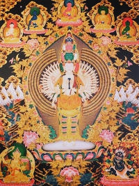 Плакат Авалокитешвара Тысячерукий (чёрно-желтый фон, 30 x 40 см). 