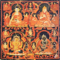 Купить Плакат Будда Шакьямуни, Лама Цонкапа, Авалокитешвара, Зеленая Тара (30 х 30 см) в интернет-магазине Dharma.ru