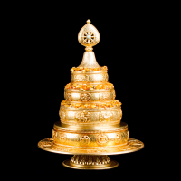 Купить Набор для подношения мандалы с блюдом (золотистый, высота 26 см, блюдо 19 см) в интернет-магазине Dharma.ru