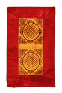 Купить Алтарное покрывало (оранжево-красное с Бесконечными узлами), ~18 x 30 см в интернет-магазине Dharma.ru