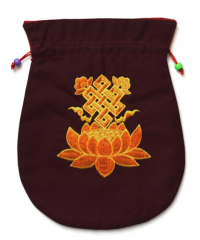 Купить Мешочек для четок (бордовый с Бесконечным узлом и Лотосом) 18 x 22,5 см в интернет-магазине Dharma.ru