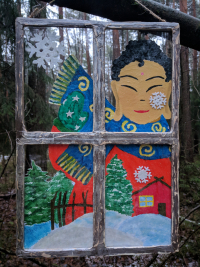 Купить Настенное украшение Будда в окне зимой (49,5 х 34,5 см) в интернет-магазине Dharma.ru