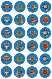 Купить Набор наклеек Восемь Драгоценных Символов (синий фон, 10 x 15 см) в интернет-магазине Dharma.ru