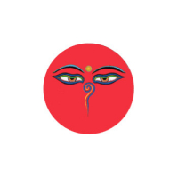 Магнит круглый с Глазами Будды (красный, 3 см). 