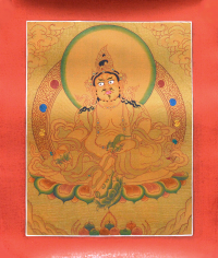 Купить Тханка рисованная Дзамбала (29,2 х 35 см) (с использованием золота) в интернет-магазине Dharma.ru