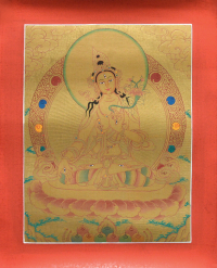 Купить Тханка рисованная Белая Тара (29 х 35,5 см) (с использованием золота) в интернет-магазине Dharma.ru