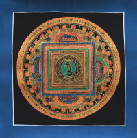 Купить Картина Мандала с ХУМ (синяя рамка, черный фон, 25,4 х 26 см) в интернет-магазине Dharma.ru
