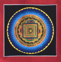 Купить Картина Мандала с тибетским ОМ (красная рамка, черный фон, 25 х 25,7 см) в интернет-магазине Dharma.ru