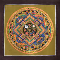 Купить Картина Мандала с тибетским ОМ (коричневая рамка, бежевый фон, 25,7 х 26 см) в интернет-магазине Dharma.ru